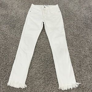 JBD Just Black Denim White Jeans with Frayed Bottoms